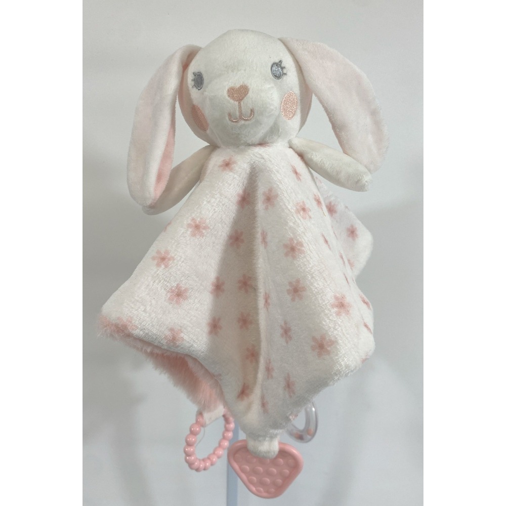 DreamGro Super‎ Soft Plush White & Pink Bunny Activity Security Blanket Lovey